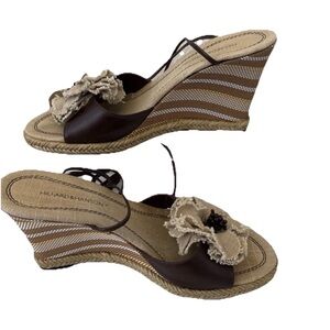 Hillard & Hanson Brown Tan Wedge Sandals Heels Katie